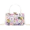 Fecialy Borsa da sera floreale da donna con strass colorati pochette da sposa floreale borsa da sposa borsa a tracolla a catena, Viola