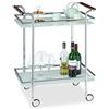 Relaxdays Carrello da Servizio in Vetro Opalino, Carrellino Portavivande con 2 Ripiani, a Vista, Elegante, HLP 85x66x43 cm, Argento
