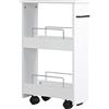 kleankin Carrello da Cucina Salvaspazio, Carrello da Bagno di Design, Multiuso, Salvaspazio, Scaffale in Legno MDF, Ruote Girevoli e Maniglia, 42.5x20.3x66.7cm, Bianco