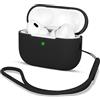 AOTUAO Compatibile con AirPods PRO 2 Custodia Case Cover, Case Protettiva Antiurto Antiscivolo in Silicone per AirPods PRO 2 Seconda Generazione 2022 Custodia con Silicone Lanyard, Nero