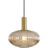 HJXDtech Lampadario a sospensione industriale vintage in vetro a coste, lampada da soffitto moderna in ottone lucidato retrò per cucina salone camera da letto (Ambra, 30cm)