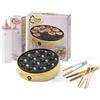 Bestron Poffertjesmaker, confezione vantaggiosa con bottiglia e 3 pinze da portata, ideali per Natale, Pasqua o compleanno per bambini, design retrò, 800 Watt, colore: Giallo/Rosa