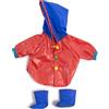 Miniland Educational Doll Clothes, Rain Coat & Boots Vestito per Bambole da 40 cm, Tinta Unita, Colore Rosso Blu, 38-40 cm, 31556
