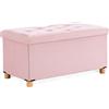 BRIAN & DANY Panca Contenitore Pieghevole, Pouf Contenitore Rettangolare con Gambe, Puff Poggiapiedi in Velluto Cassapanca Camera da Letto, 76 x 38 x 38 cm, Rosa