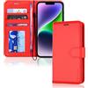 TECHGEAR Cover iPhone 14 - Custodia Portafoglio in Pelle Sintetica con TPU Antiurto, Funzione di Supporto con Slot per Schede e Cinturino da Polso per iPhone 14 (6,1 Pollici 2022) rosso