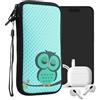 kwmobile Custodia in neoprene con zip per smartphone XL - 6,7/6,8 - Astuccio portacellulare a sacchetto con cerniera - Borsa verticale - Civetta dormiente turchese/marrone/menta