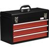 DURHAND Cassetta Porta Attrezzi in Acciaio con 3 Cassetti e Vassoio Superiore a Doppia Serratura, 51x22x32 cm, Rosso e Nero|Aosom