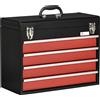 DURHAND Cassetta Porta Attrezzi in Acciaio con 4 Cassetti e Vassoio Superiore a Doppia Serratura, 51x22x39.5 cm, Rosso e Nero|Aosom