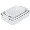 relaxdays Teglie in Ceramica da Forno, Set da 3, 2 Misure, Pirofila di Forma Rettangolare, Lasagnera, Tiramisù, Bianco, 3 pz