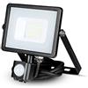 V-TAC VT-20-S-W, Faro LED Chip Samsung 20W con Sensore di Movimento e Crepuscolare e Interruttore Manuale di Bloccaggio Colore Nero 4000K IP65