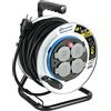 Electraline 208682 - Avvolgitore elettrico professionale 25 m per cantiere in metallo 4 prese IP44 con guida, piatto fisso e impugnatura ergonomica, cavo in gomma H07RN-F 3G1.5