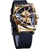 FORSINING Orologio meccanico automatico con scudo d'oro triangolare, quadrante oversize completamente scavato fuori design del quadrante