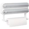 Quasziwa Dispenser e Taglierina Magnetica per Pellicola Trasparente - Supporto per Rotolo da Cucina 3 in 1 Montato a Parete, Quasziwa Dispenser Carta Stagnola in Alluminio con 50M Pellicola Alimentare, Bianco