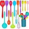 Joyfair 15 utensili da cucina in silicone, set di utensili da cucina con vaso, sani e antiaderenti, resistenti al calore e lavabili in lavastoviglie, colorati