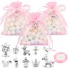 GEBETTER 50pz Sacchetti Battesimo Bomboniere Bambina Rosa 50pz Ciondoli Battesimo Bimba Sacchetti Portaconfetti Organza Regalo Addobbi Decorazione Nascita Battessimo Compleanno Feste Bambina