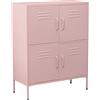 DRW Credenza con 4 ante con prese d'aria in metallo in rosa, 80 x 35 x 102 cm, altezza: 15 cm