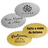 Bonazzi 112 Etichette personalizzate ORO e ARGENTO per confezioni, bollini multiuso per CHIUSURA PACCHETTI regalo, adesivi sagomati chiudipacco, sigilli per confezionamento (F003 50x30mm)