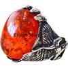 CELCIA JEWELRY Ambra baltica di alta qualità imitazione pietra identica all'anello uomo aquila genuino, anello con sigillo di dichiarazione, gioielli animali antichi, regali per la festa del papà (ambra baltica)