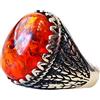 CELCIA JEWELRY Ambra baltica genuino anello ovale pietra preziosa arancione, anello di dichiarazione, anello sigillo, anello regalo uomo unico, anello ossidato d'argento, regali per la festa del papà (ambra baltica)