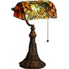 FUMAT Lampada da Tavolo in Stile Tiffany, Lampada da Scrivania Vintage Banchieri in Vetro con interruttore a catena, per Soggiorno Camera da letto Tavolino da caffè