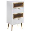 DRW Sinfonier con 2 cassetti 2 Bianco e Oro 45 x 30 x 60 cm, Altezza Gambe 20,5 cm, Legno e Vetro, Dorado