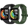 MoKo 2 Pezzi Cinturino Compatibile con Redmi Watch 2 Lite/Xiaomi Poco Watch, Cinturino Sportivo di Ricambio in Morbido Silicone per Donne Uomini, Nero/Verde Scuro