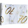 Tralala Fêtes© - Runner da Tavolo per Compleanno 70 Anni - Fascia Dorata Non Tessuta per Centrotavola - Decorazione di Compleanno Chic Bianco e Oro - Rotolo Lucido 31.5 x 500cm (70 anni)