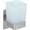 WENKO Turbo-Loc - Bicchiere porta spazzolini Genova opaco, supporto da parete con tazza per spazzolini da denti da fissare senza foratura, supporto in acciaio inox, tazza in vetro satinato, 6,2 x 13,2