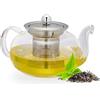 Relaxdays Teiera con Filtro, in Vetro Borosilicato e Acciaio Inox, 600 ml, Colino a Maglia Fina, Trasparente Argentato, H x L x P: 10 x 19 x 13 cm ca