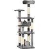 PawHut Albero Tiragraffi per Gatti a 4 Livelli con Amaca Cuccia Piattaforme Peluche Sisal Naturale Altezza 132cm Grigio |Aosom