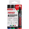 Faber-Castell 159004 - Marcatori permanenti Uni Prockey, punta a cuneo 3-6 mm, astuccio da 4 pezzi, colore: Nero/Verde/Rosso/Blu