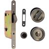 Amig - Serratura da incasso Mod.611 con stampella e maniglia per porte scorrevoli in legno di spessore 35-40 mm - Ingresso: 50 mm - In acciaio con finitura in pelle