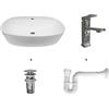 BAIKAL Confezione soluzione per bagno con lavabo e accessori. Include: lavabo in ceramica, rubinetto, sifone estensibile e valvola di scarico con troppopieno. Facile installazione, istruzioni incluse