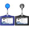 Vicloon Porta Badge PU Retrattile, 2pcs Colorato Orizzontale in Pelle Con Clip per Carta Ufficio, Carta D'identità, Pass Bus (Nero&Blu Scuro)