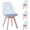BenyLed Set di 4 sedie da pranzo in stile scandinavo design retrò sedie laterali in acrilico trasparente sedia in cristallo con cuscino di seduta in lino (Grigio, 4)