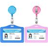 Vicloon Porta Badge, 2pcs Porta badge identificativo, PU Colorato Orizzontale Retrattili in Pelle con Clip per Carta Ufficio, Carta D'identità, Pass Bus (Rosa&Blu)