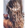 Vakkery Cerchietto per capelli da sposa con fiori e perle, accessorio per capelli da sposa, per donne e ragazze (oro rosa)