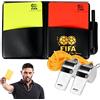 Jinsion Kit di Cartellini Arbitro, Cartellini Arbitro Calcio con Taccuino Arbitro, 2 Metallo Fischietti per Arbitri, Cartellino Giallo Rosso, Matite, Cartellini Arbitro Set per Calcio, Pallacanestro, Sport