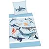 Herding Set Biancheria da Letto, Creature del Mare, Federa 80 x 80 cm, Copripiumino 135 x 200 cm, Con Cerniera Scorrevole, 100% Cotone Renforcé, Blu