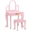 HOMCOM Tavolo per Trucco per Bambine 3-6 Anni con Sgabello, Cassetti e Specchio Coordinato in Acrilico, in MDF e Legno di Pino, Rosa|Aosom