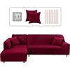Lydevo Copridivano con Penisola Elasticizzato,Copridivano Angolare a Sinistra/Destra Universale con 2 Federi,Fodere Divano Penisola Forma di L,Chaise Longue Sofa Cover(2 Posti+3 Posti,Vino Rosso)