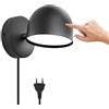 BOBOPAI Lampada da Parete Interno con Spina, LED 9W Applique da Parete Touch Control Dimmerabile, Girevole a 350° Lampada da Comodino, 3000K Bianco Caldo Regolabile Luce Lettura per Camera da Letto,Nero
