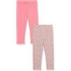 Amazon Aware Leggings in Jersey di Cotone Elasticizzato Bambine e Ragazze, Pacco da 2, Rosa/Stampa Floreale, 8 Anni