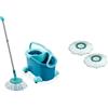 Leifheit Set Clean Twist Disc Mop Ergo mop pavimenti turchese, Lavapavimenti professionale flessibile a 360°, Mop rotante con manicole & Set da 2 ricambi lavapavimenti per Clean Twist Disc Mop Active