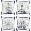 Bonhause Federe per Cuscini Nautico Barca a Vela 45x45cm Copricuscini Decorativi Bussola Navigazione Poliestere Biancheria Federa per Cuscino Divano Letto Casa Decorazione Set di 4