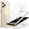 JETech Cover per iPhone 12 Pro Max 6,7 Pollici con 2 Pezzi Pellicola Protettiva in Vetro Temperato, 360 Gradi Corpo Pieno Antiurto Custodia Posteriore Trasparente (Trasparente)