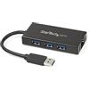 StarTech.com Hub Portatile USB 3.0 (5Gbps) con Adattatore NIC Ethernet Gigabit Gbe in alluminio con cavo, UASP
