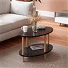 [en.casa] Tavolino da Divano con 2 Piani Ovali Gambe in Legno di Faggio Tavolo Basso Moderno Tavolino da caffè per Salotto Soggiorno 70 x 44 x 43 cm Effetto Marmo Nero