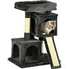 PawHut Albero Tiragraffi per Gatti con Pali in Sisal, Lettino e 2 Casette, 59x39x83cm, Nero|Aosom