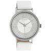 Oozoo C10575 - Orologio da donna con effetto glitter e cinturino in pelle, 42 mm, colore: Argento/Bianco